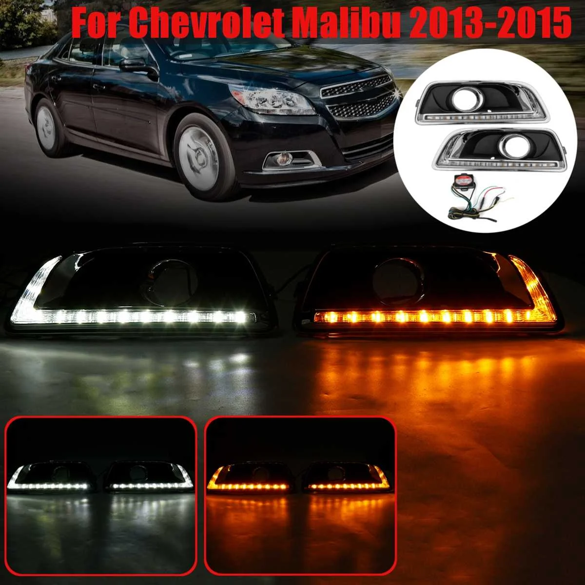 

1Pair For chevrolet Malibu 2011 - 2015 Daytime Running Light Driving car DRL with turn signal fog lamp Relay Daylight
