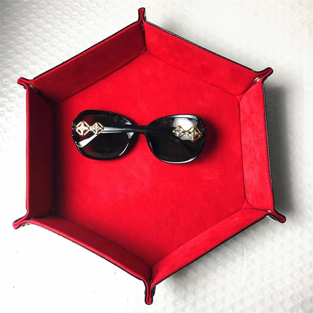 

Artificial Leather Folding Hexagon Dice Tray Hexagonal Purple Desktop Storage, Tweezers Dice Box Solid