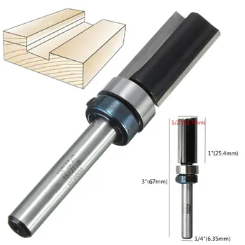

1PC 45 Steel Trim Drill Bits Router Bit 1/4 Inch Shank 25.4mm Tungsten Steel Blade 77mm Bearing Trimming Bit For Woodworking