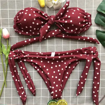 

Womens Bikini Set Padded Bra Crease Bandeau Beach Swimwear Bathing Suit