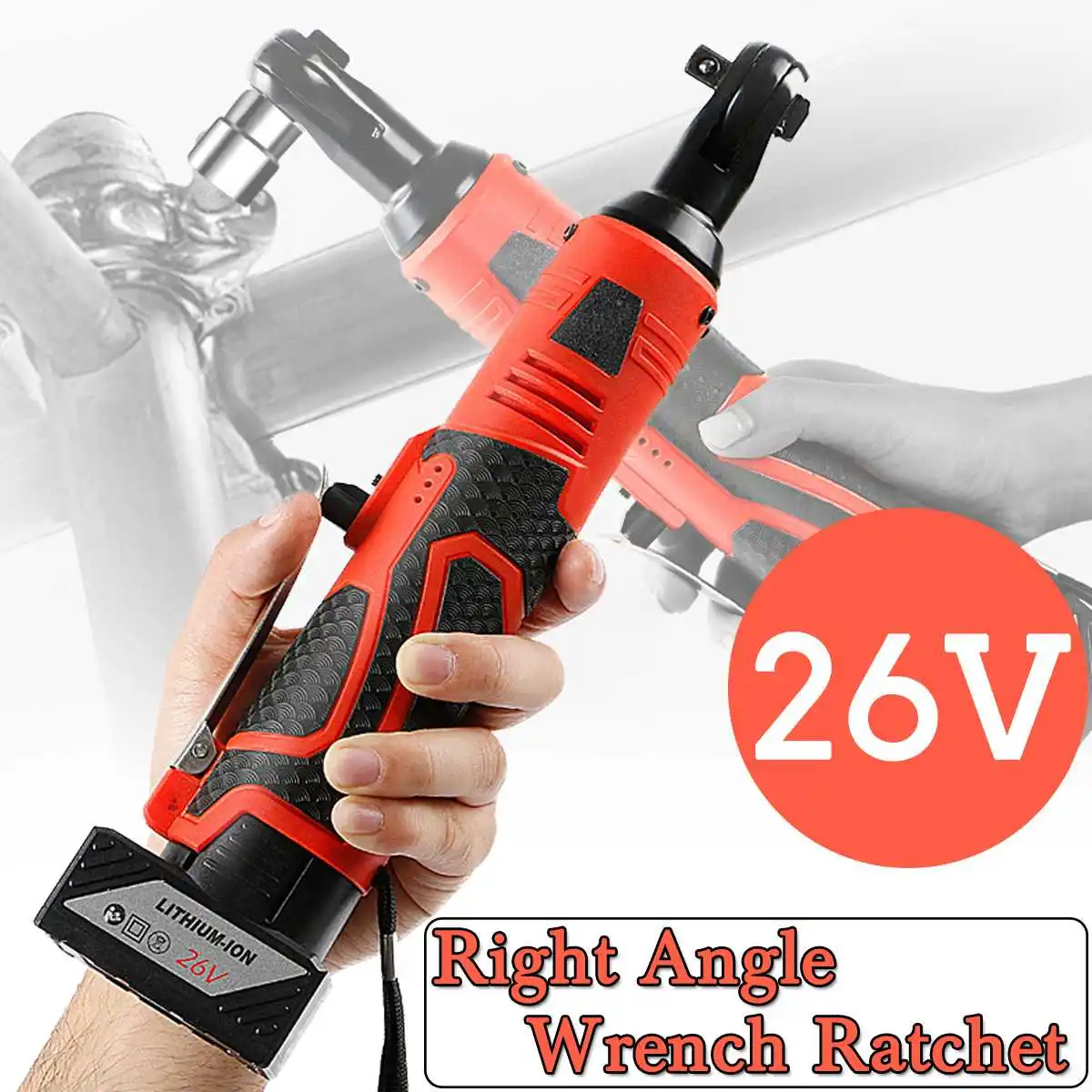 

26V 3/8 Inch Electric Ratchet Wrench Cordless Electric Wrench Lithium Battery Right Angle Wrench with Led Light Car Repair Tool