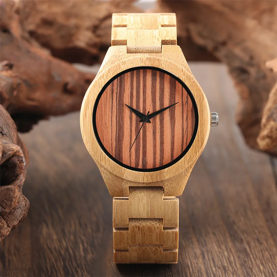 

Pure Wooden Mens Watch Quartz Wood Bangle Watch Band Simple Fashion Men's Natural Handmade Bamboo Wristwatches Luxury Gift reloj
