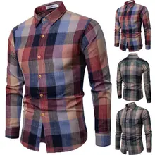 Стиль Мода Горячая кнопка Платье рубашка Топы корректирующие Тонкий с длинным рукавом Fit Бизнес Формальные хлопковые рубашки в клетку