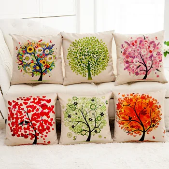 

Tree of Life Cotton Linen Colorful Cushion Covers Modern Warmth Home Decorative Art Throw Pillow Case on Couch Housse Coussion