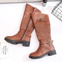 Women riding boots Autumn And Winter New Boots And Versatile Mid-Heel Buckle knee-high long boots low heels fashion ladies shoe boots women autumn winter low heels knee high slip on belt buckle ladies women metal decor fashion crocodile leather knight boot