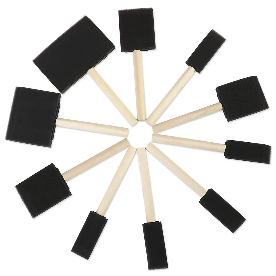 10pcs Wooden Handle Foam Brushes Sponge DIY Kids Paint Craft Glue Artists Brush