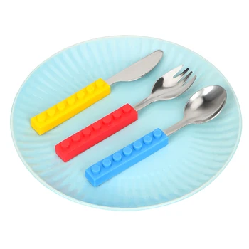 

Stainless Steel Portable Cutlery Fork Spoon Utensils Sets Creative Bricks Tableware Sets Silicone Handle Kitchen Tools