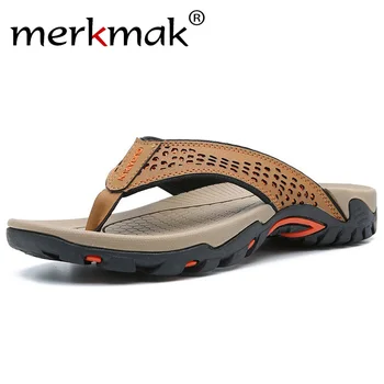 

PU Leather Summer Men Slippers Beach Sandals Comfort Brand Men Shoes Genuine Leather Fashion Men Flip Flops Hot Sell Footwear