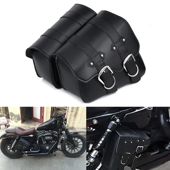 

2pcs Motorcycle Leather Side Saddle Bags black 28.8*10.1*24.5cm for Harley for Sportster XL883 XL1200 L&R Saddlebags
