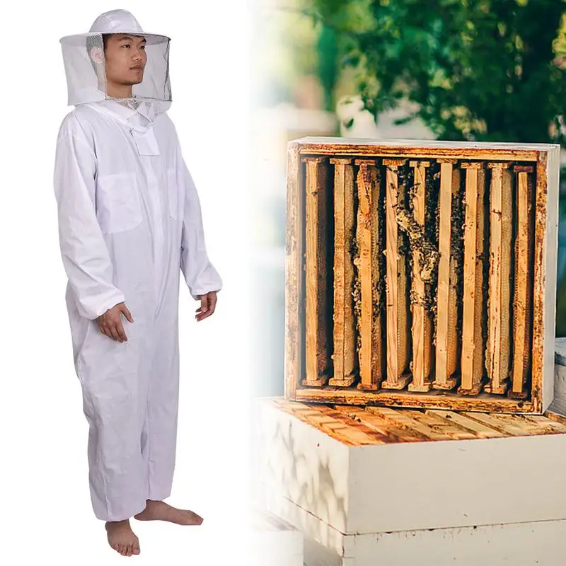 White Protective Suit Beekeeping Whole Body Durable Bee Coat Apidae