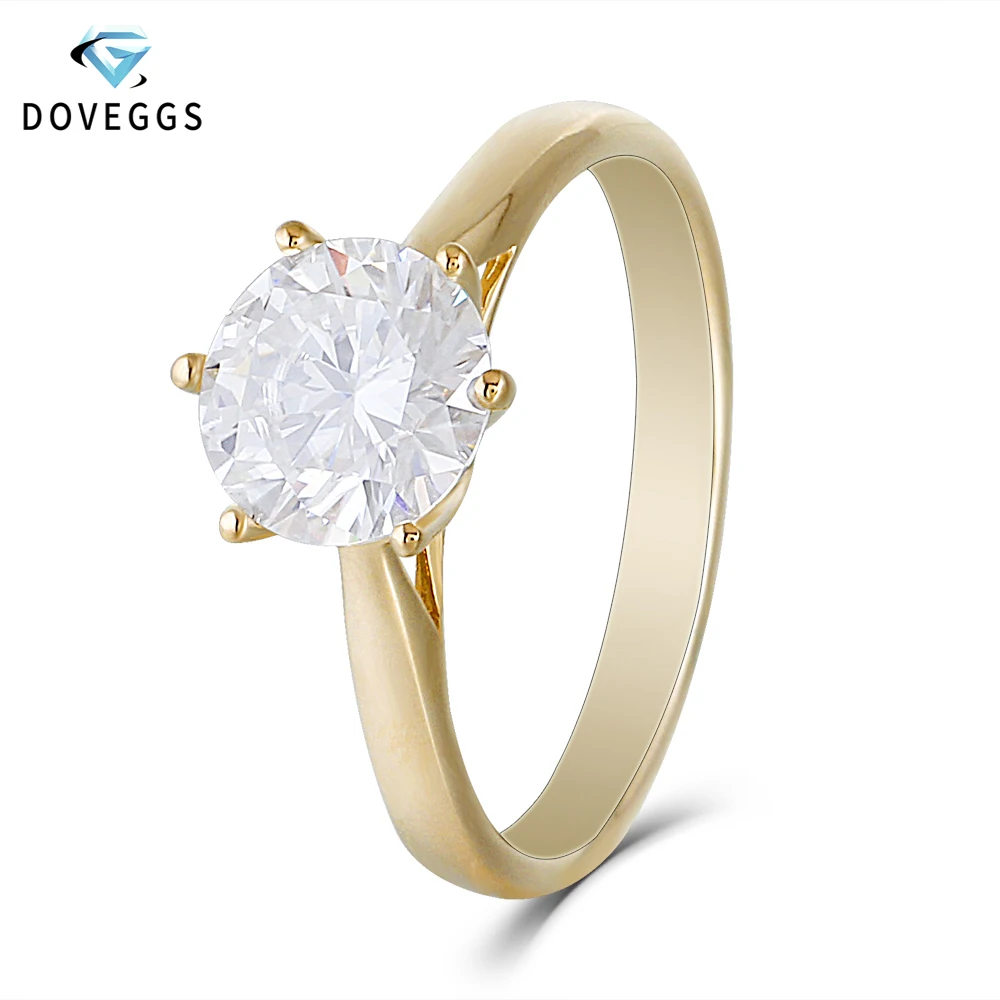 

DovEggs 14K Yellow Gold Engagement Rings for Women 1CTW Center 6.5mm FG Round Near Colorless Moissanite Solitaire Ring