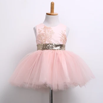

2 Colors Lace Sequins Bowknot Floral First Birthday Girl Party Dress Christening Jurk Baby Girl Dress 0-6 Years