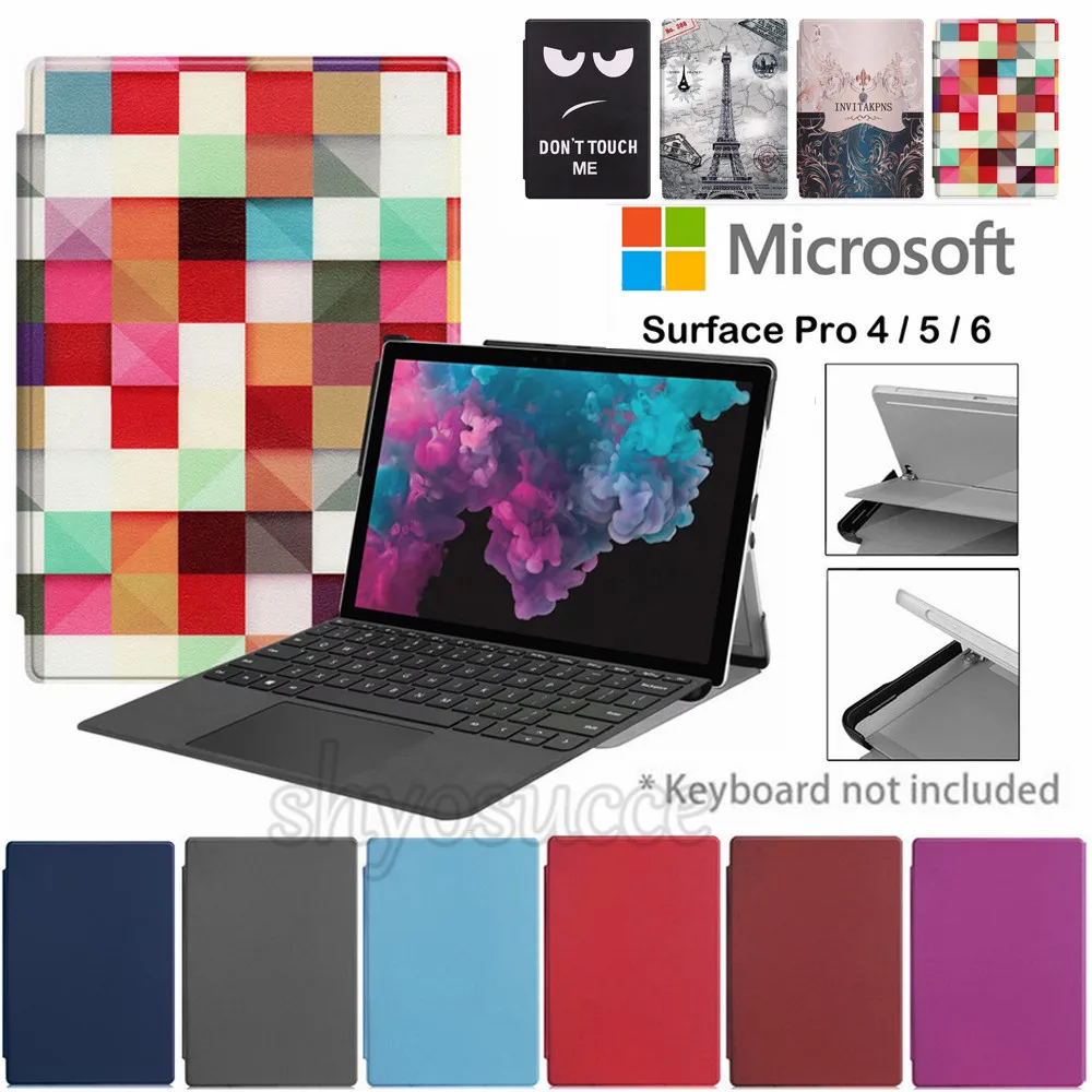 

PU Leather Flip Stand Key Board Case Cover Skin For Microsoft Surface Pro 4 5 6 12.3" 2018 Tablet Case For Microsoft 12.3 inch