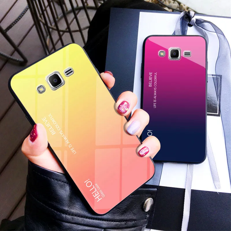 Для Samsung Galaxy J5 2015 J500H чехол градиент Аврора закаленное стекло цветная задняя