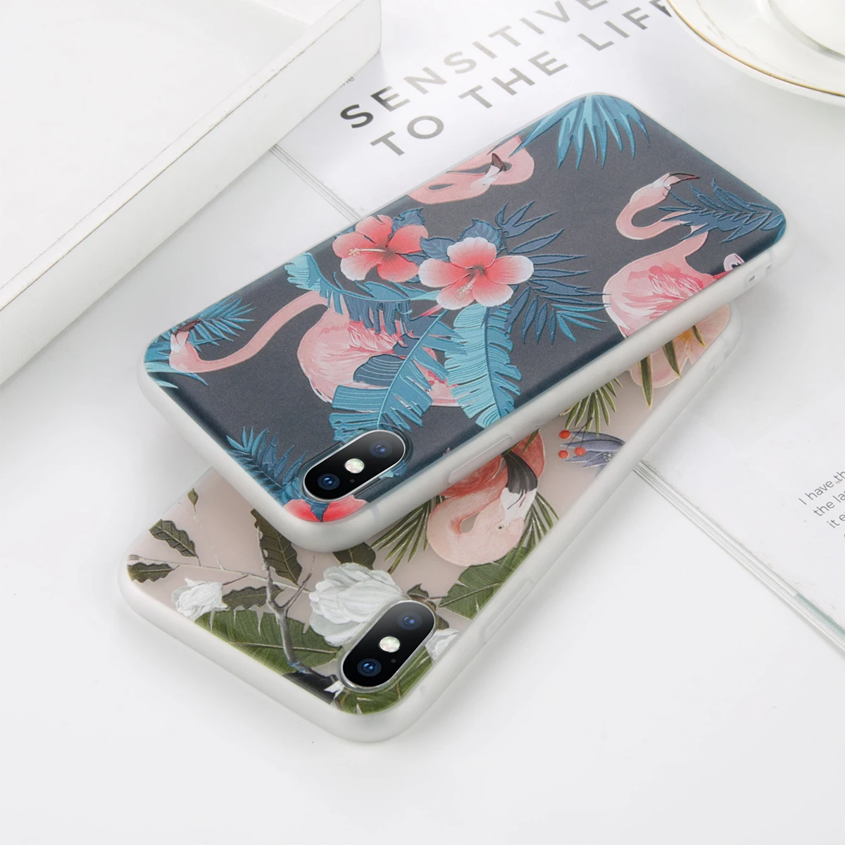 

KJOEW Flamingo Pattern Case For iPhone X XS XR MAX Cartoon Flower Printed Back Cover 5 5S SE Animal Funda 6 6S 7 8 Plus Shell