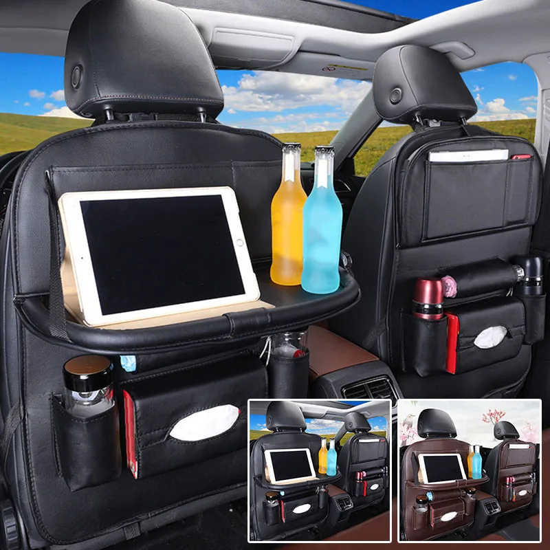 

Car Back Seat Organizer Multi Pocket Storage Bag W/ Dining Table Black/Coffee