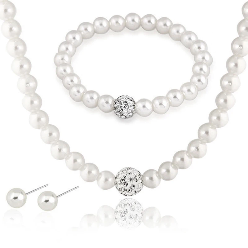 

Fashion Pearl Crystal Necklace Bracelet Earring Charm Wedding Engagement Party Necklaces Chain Jewelry Set Women Jewelry Gifts
