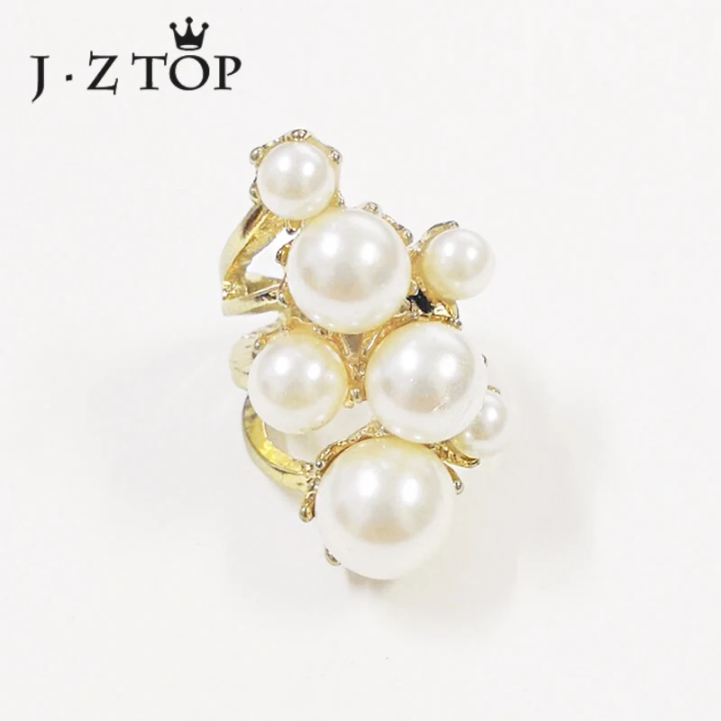 

JZTOP Luxury Imitation Pearl Big Rings For Woman Elegant Gold Silver Color Finger Ring Lady Wedding Party Jewelry Anillos Mujer