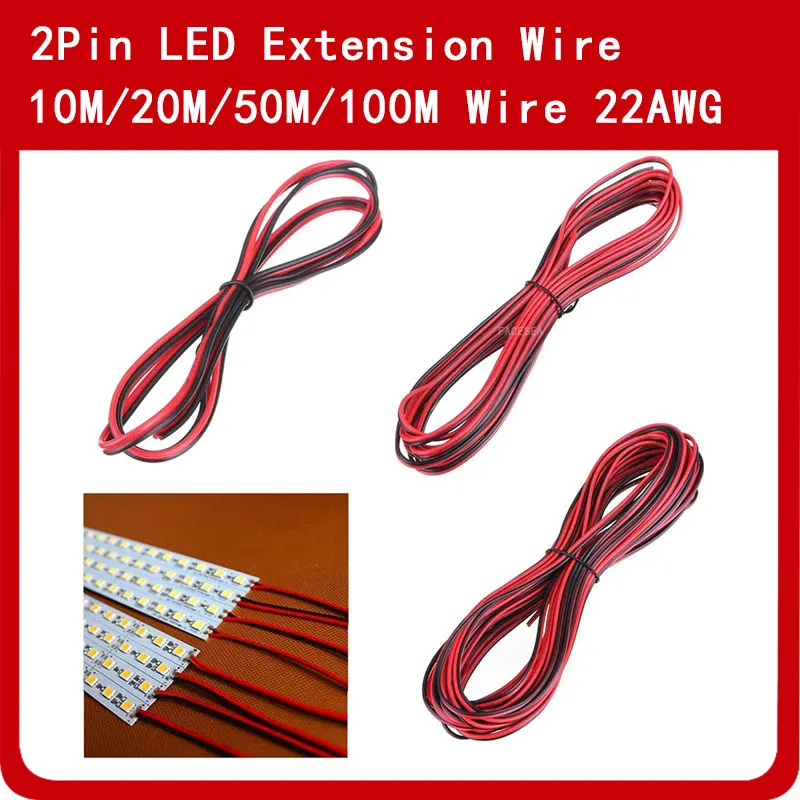 

10m 20m 50m 100meters 22AWG Electrical Wire Tinned Copper 2 Pin insulated PVC Extension 3528 5050 LED Strip Cable Cord Wire