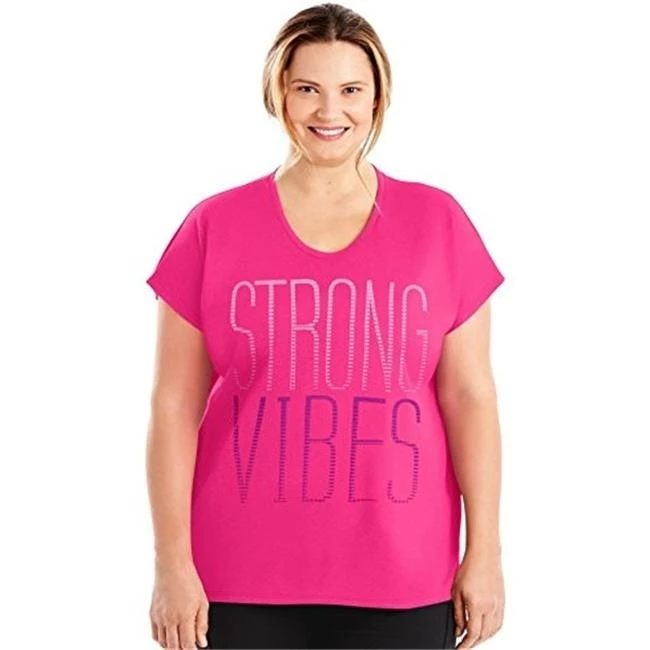 Просто мой размер 617914219925 Active Dolman Sleeve Graphic Tee Strong Vibes-FCC 5XL |