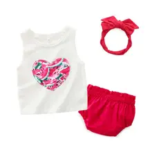 Милый хлопковый комбинезон для новорожденных девочек, штаны с сердечками, комплект одежды из 3 предметов, размер от 0 до 24 месяцев