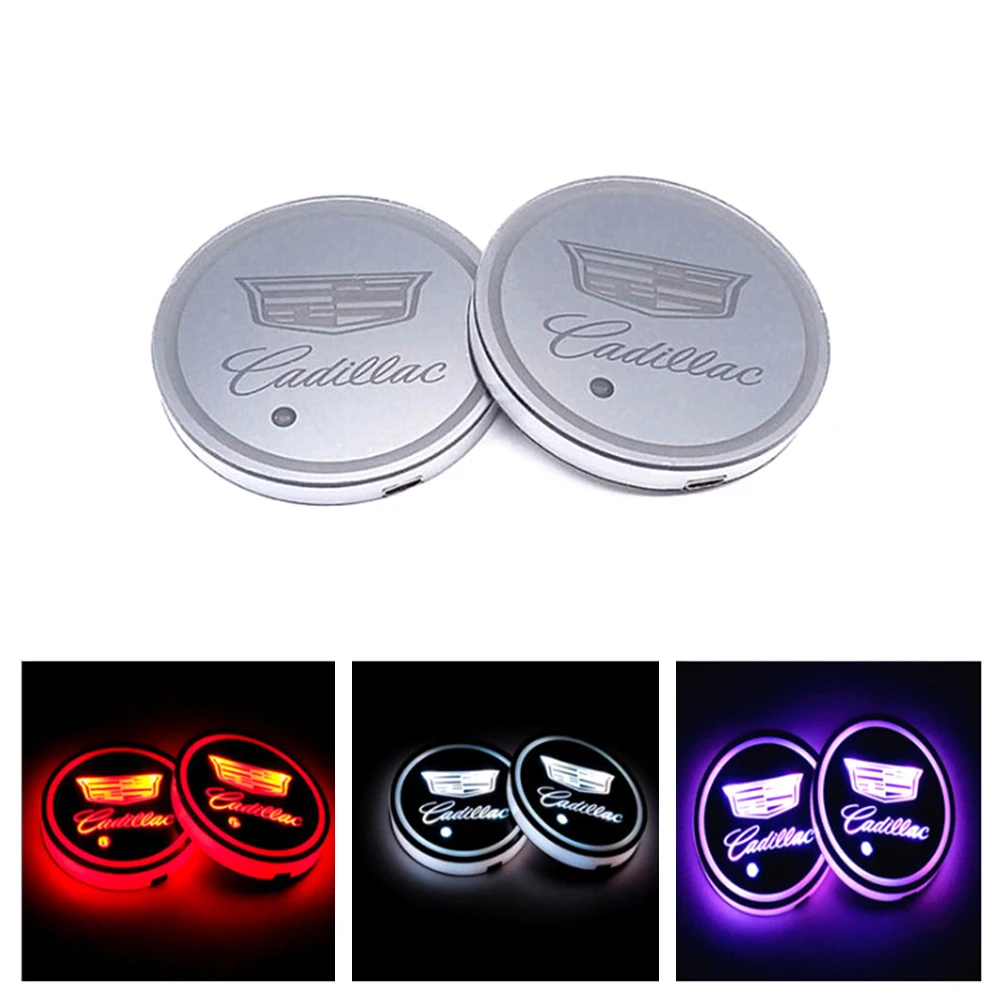 

2Pcs LED Car Logo Cup Holder Pads 7 Colors Changing USB Charging Mats Bottle Coasters Car Atmosphere Lamps home cup pad