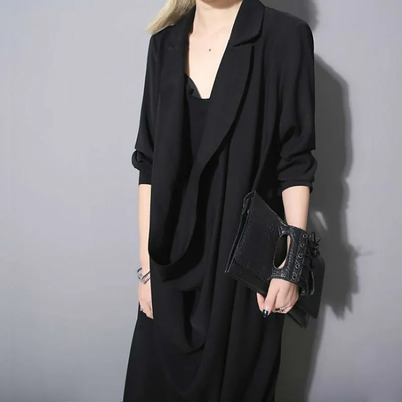 

Dark System Design Heaps Collar three quarter sleeve Dress Summer women 657