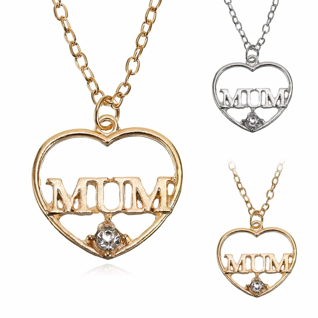 

Fashion Mum Love Heart Shaped Pendant Necklace Women Crystal Gold Sliver Chain Elegant Simple Jewelry Loving Mother's Day Gifts