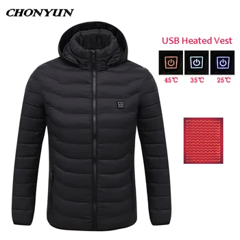 

Winter Jacket Women USB Infrared Heated Hooded Jackets Electric Heated Down Jacket Outdoor Thermal Hiking Heating Clothing Men