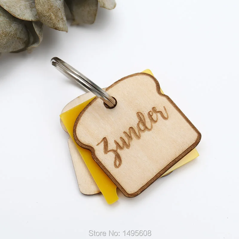 

Sandwich custom dog tag - Slice of bread and cheese - wood and plexiglass - Custom Pet ID Tags Laser Cut Cat Tag