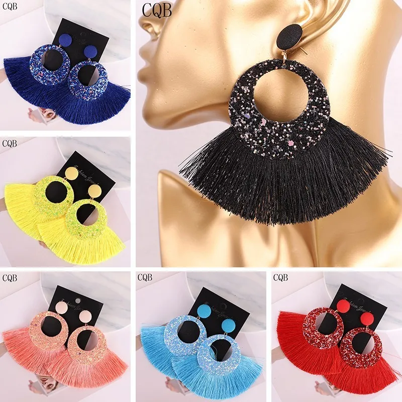 

Sequined leather ladies tassel earrings bohemian gold big circle exaggerated 2019 popular statement trendy jewelry aliexpress c
