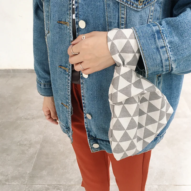 Японский стиль ветер простой узел запястье сумка Портмоне Мобильный телефон ключ маленькая сумка сетка цветок из складок ручной работы квадратная сумка