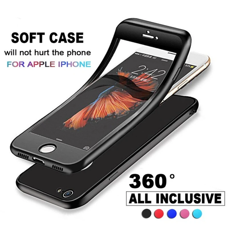 

360 Degree Full Cover Case for iPhone X XS Max XR 8 7 Plus 6 6s 5 5s SE s Cases Soft Protection TPU Silicone Back Cover Coque 25