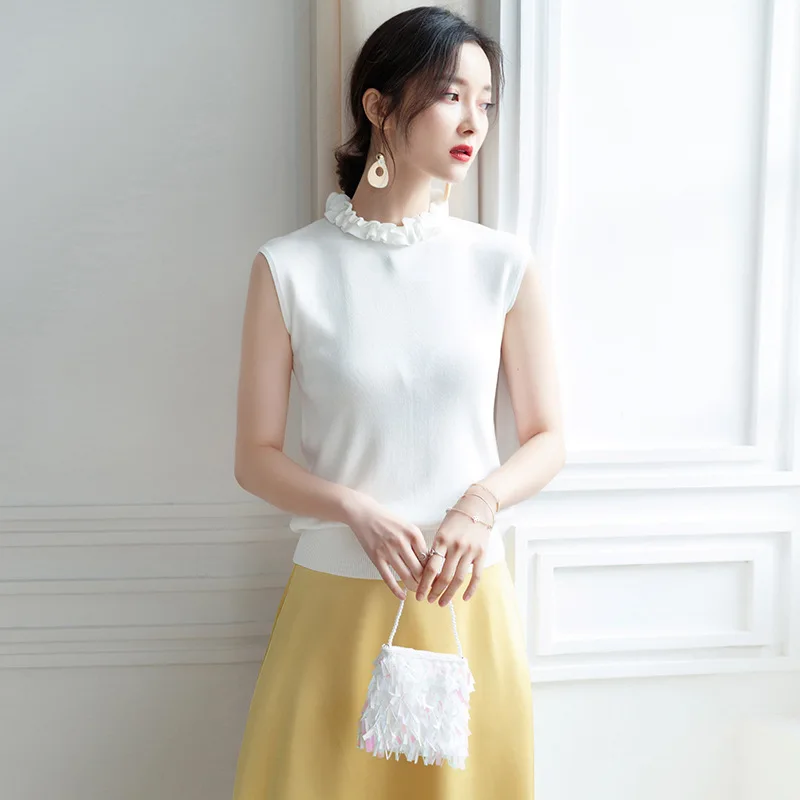 

2019 Summer new arrival women's fashion sleeveless knitted shirt stringy selvedge pure outer wear knitting vest feminino H9302
