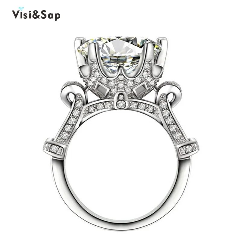 Visisap, роскошное кольцо с чашкой, 8ct, прозрачный кубический цирконий, королевские кольца для женщин, свадебные, размер 5-10, модные ювелирные изделия, белое золото, цвет VSR289