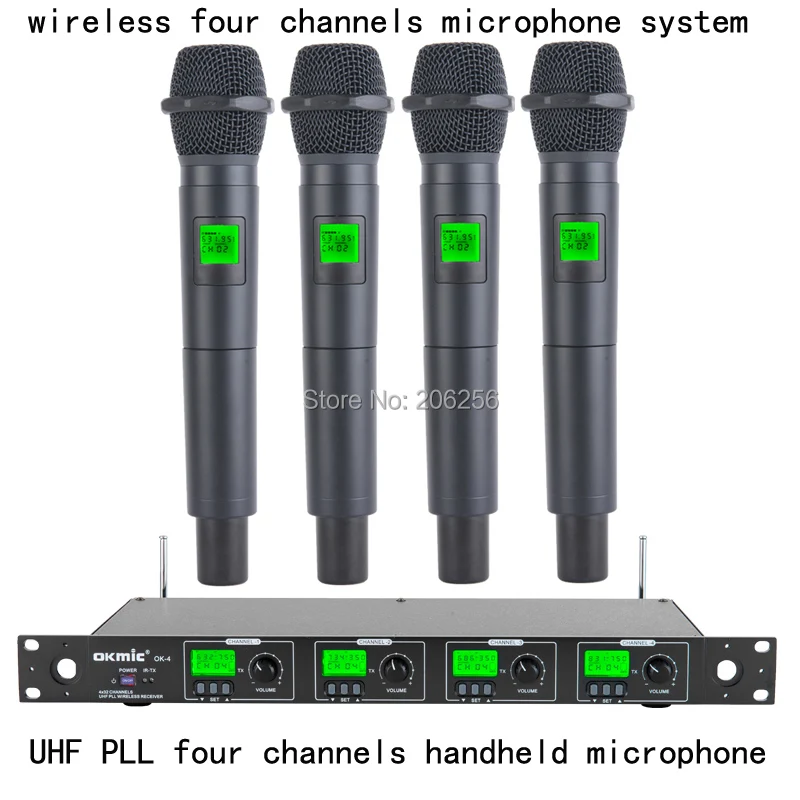 Дешевые высокое качество ОК-4/2 H Профессиональная UHF/PLL четыре канала Беспроводной микрофон system4 каналов многоканального Беспроводной системы