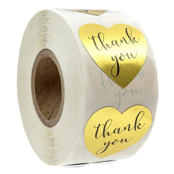 

Gold Heart Shape Thank You Foil Sticker Labels-500 Stickers