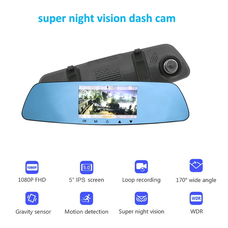 Ainina 1080P Super night vision автомобильная камера с двумя объективами IPS 5 дюймов зеркало