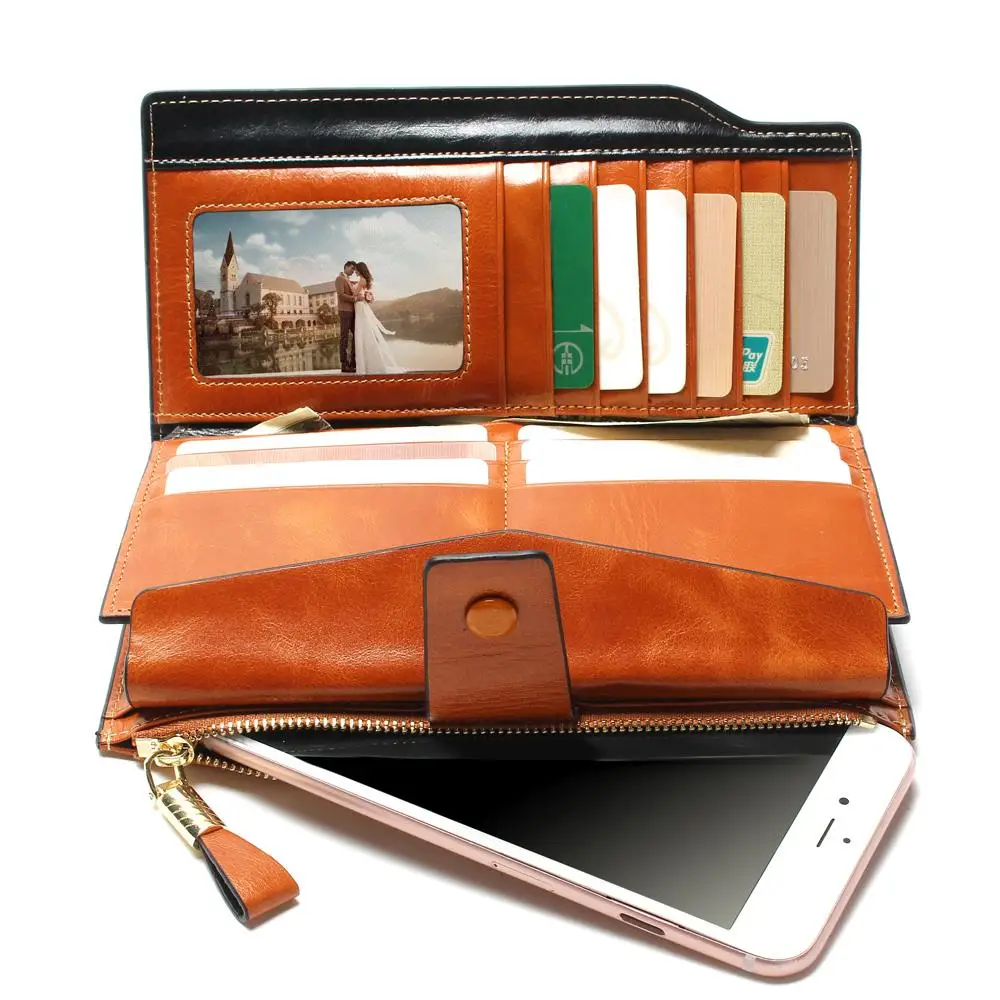  2020 New Design Fashion Multifunctional Purse Genuine Leather Wallet Women Long Style Cowhide Purse