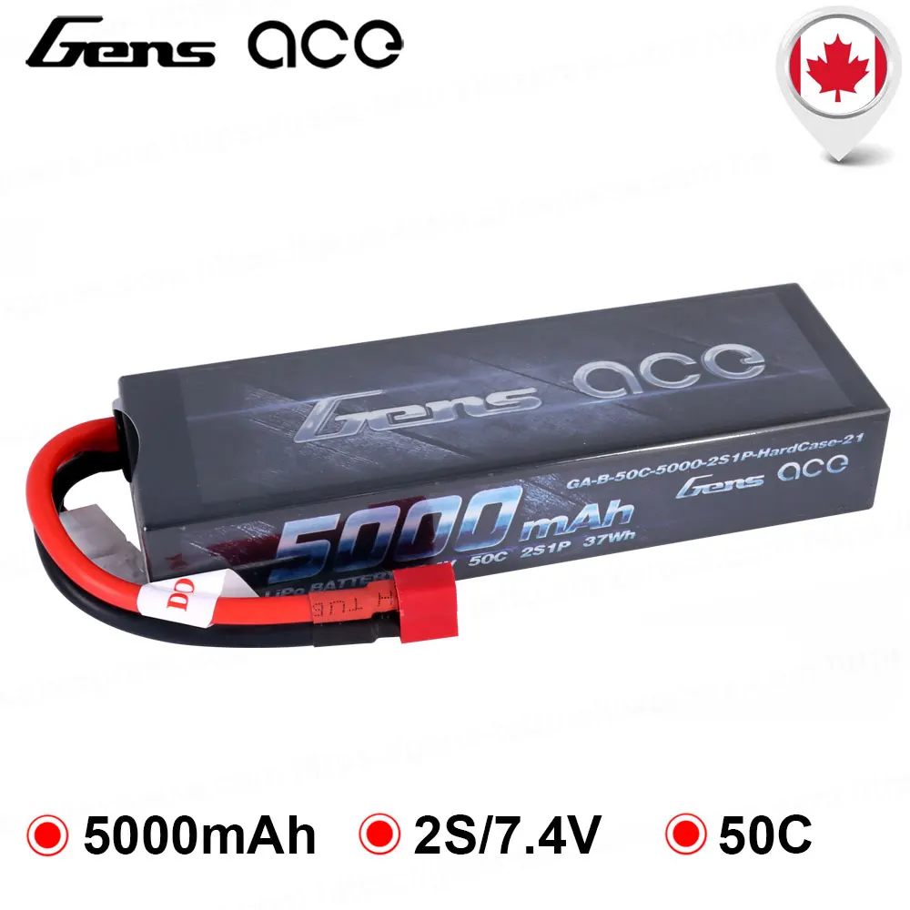 

Gens ace 7.4V 5000mAh 50C 2S LiPo Battery Pack HardCase with Deans T Plug for RC Car Losi Traxxas Slash Buggy Team Associated