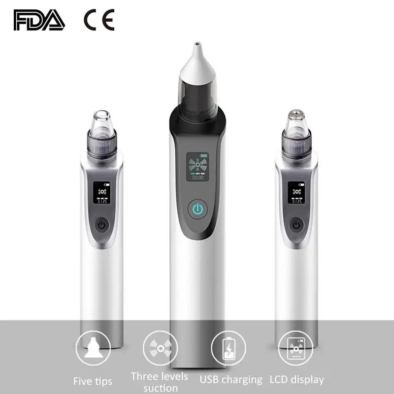 2 in 1 Baby Electric Nasal Aspirator Newborn Baby Nose Cleaner Adult Blackhead Remover 3 Speed Adjustable 5 Replaceable Tips