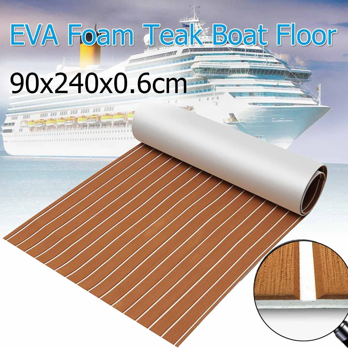 

6mm EVA Foam Teak Sheet 90x240cm Self-adhesive Boat Yacht Synthetic Decking Foam Floor Mat Seam Line Floor Sheet White and Brown