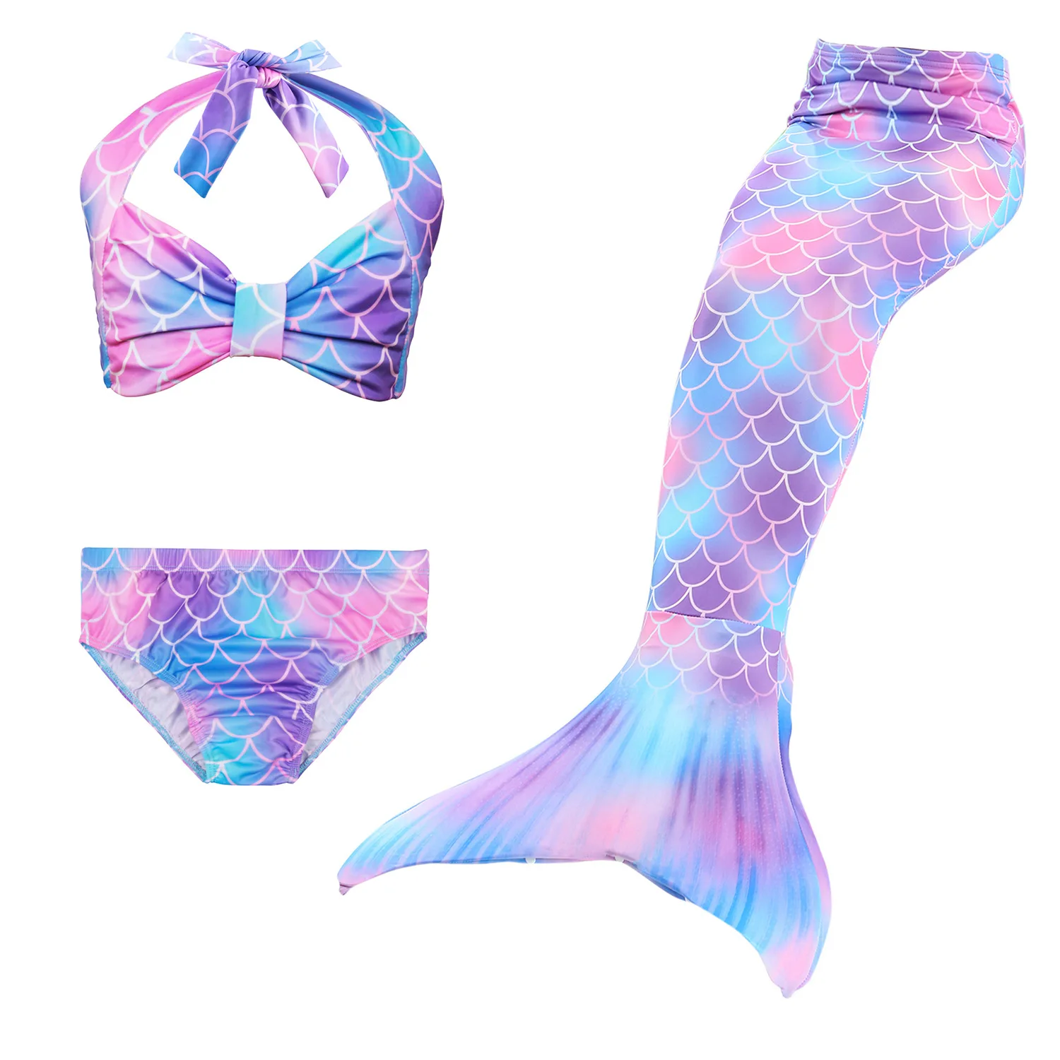 3Pcs Girls Mermaid Tail For Swimming Children Summer Bikinis Bathing Set Cosplay Mermaids Tops Bottoms Swimmer  No Flipper