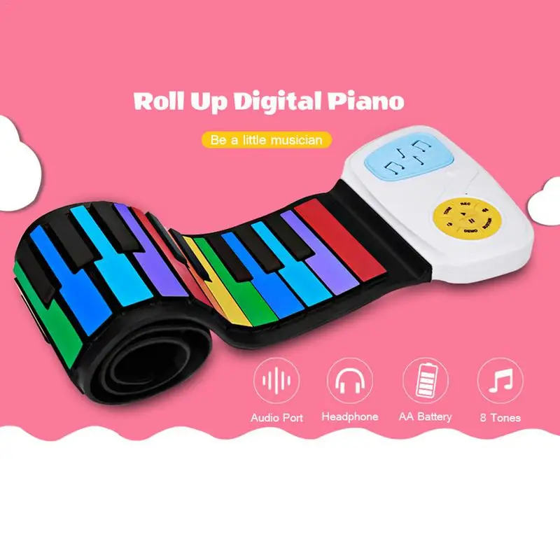 

IRIN Music Keyboard 49 Colored Keys Flexible Electronic Piano Hand Roll Up Electronic Organ Piano Keyboard Music Gift Lighting