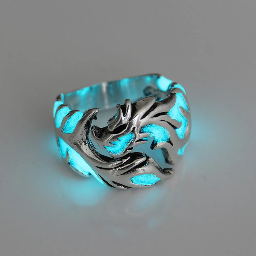 Vintage Alloy Luminous Dragon Rings Adjustable Silver Mens Boys Coupon ...