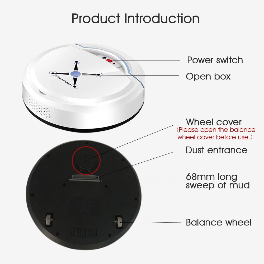 USB Robot Vacuum Cleaner for Home Automatic Sweeping Dust Cleaner Wireless Vacuum Cleaner Auto Sweeper Aspirateur Black / White