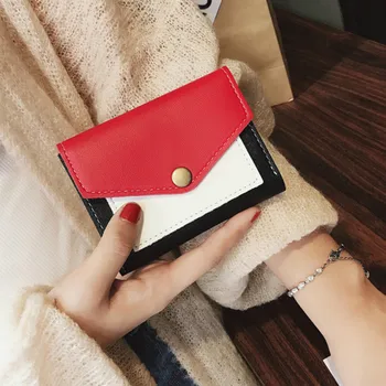 

Wallet Female Purse Card Holder New Contrast Color Small Vogue Pu Leather Three Fold Buckle Mini Ladies Clutch Bag Women Wallets