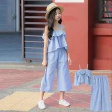 Genç Yürümeye Başlayan yaz giysileri Kız 2 Parça Set Kızlar Için Çocuk Kız dış giyim Serts Ruffles Tops Bluz Ve Pantolon Takım Elbise