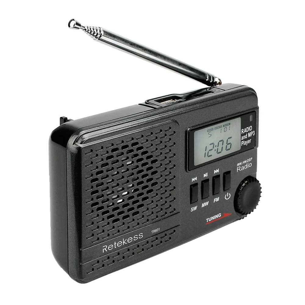 

Retekess TR601 Digital Stereo Radio FM/AM/SW Radio Multiband Receiver w/ MP3 Speakers Earphone Output Time Display Antenna Radio