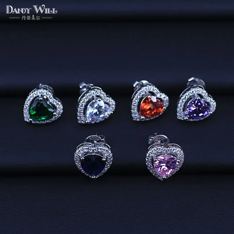 

Romantic Gift Jewelry Geometric Heart Multi Color Cubic Zirconia Cute Women Stud Earrings Christmas Gift
